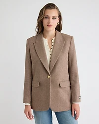 Herringbone Wool-Blend Oversized One-Button Blazer