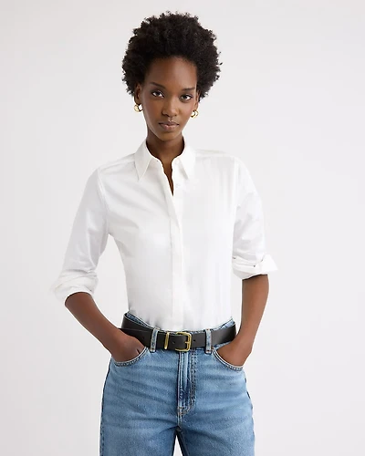 Fitted Long-Sleeve Poplin Blouse