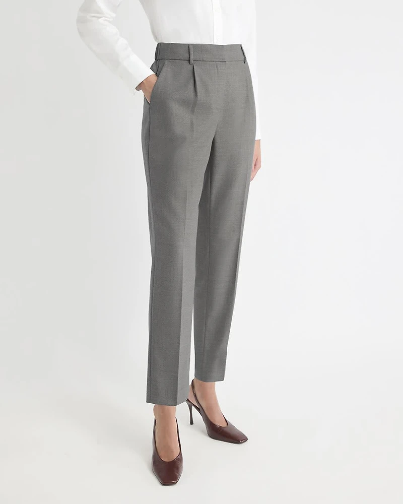 Wool-Blend High-Rise Long Tapered Pant with Elastic Waist