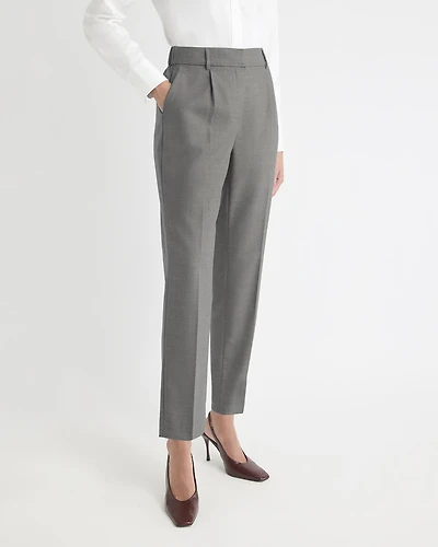 Wool-Blend High-Rise Long Tapered Pant with Elastic Waist