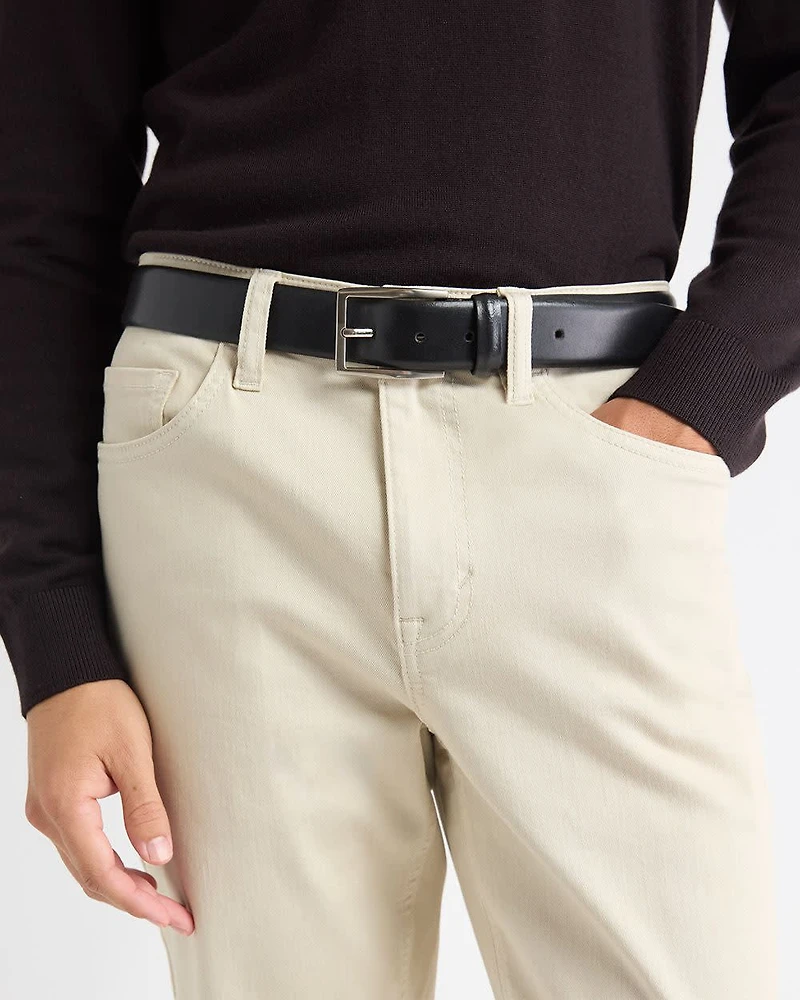 Black Textured Leather Belt with Square Buckle