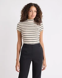 Striped Cap-Sleeve Mock-Neck Top