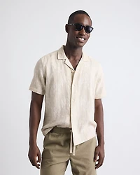 Short-Sleeve Jacquard-Effect Shirt with Camp Collar