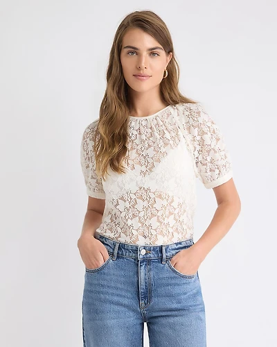 Short-Sleeve Crew-Neck Lace Blouse