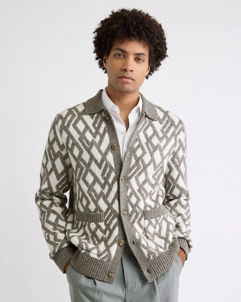 Alpaca-Blend Argyle Cardigan