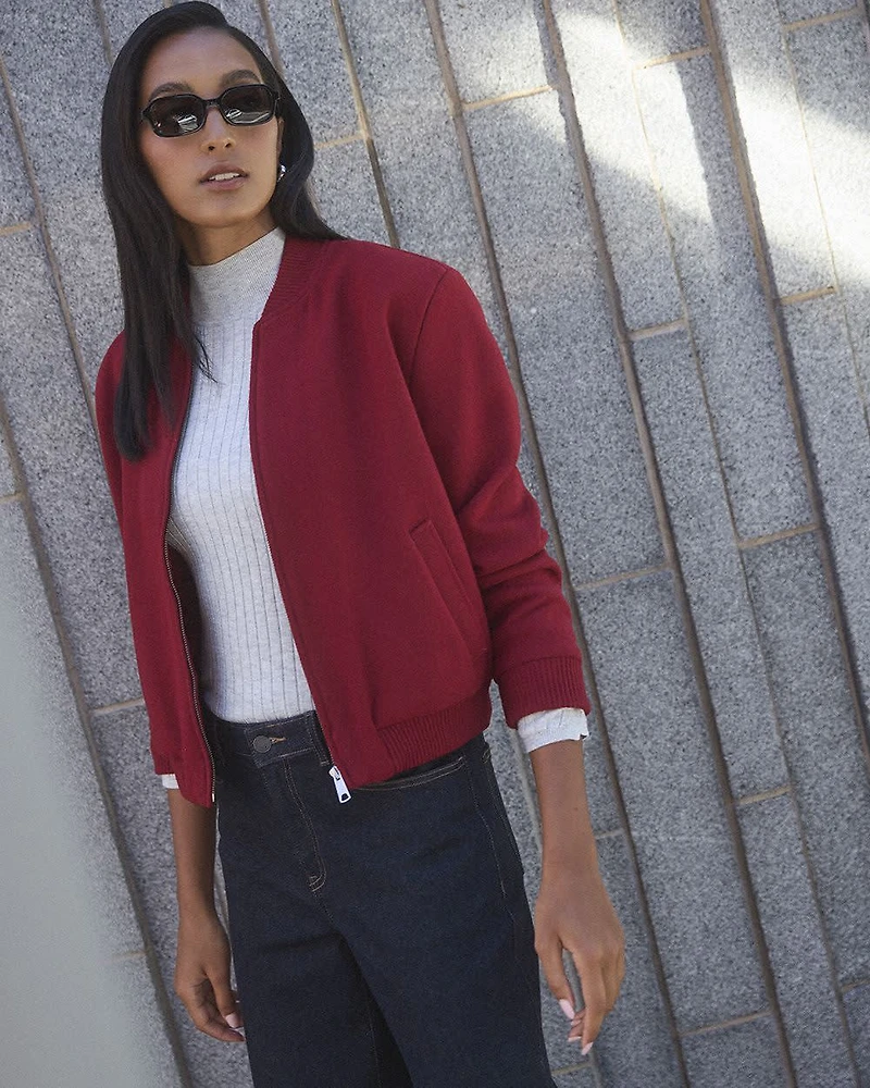 Wool-Blend Zip-Up Bomber Jacket