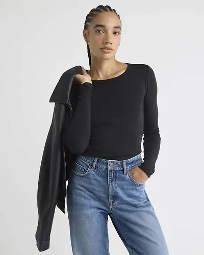 Long-Sleeve Crew-Neck Fitted Ribbed Tee