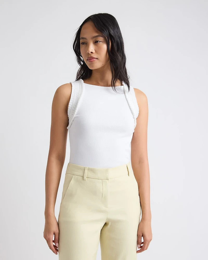 Sleeveless Mix-Media Crew-Neck Top