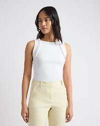 Sleeveless Mix-Media Crew-Neck Top