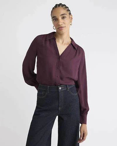 Silky Crepe Long-Sleeve Buttoned-Down Blouse