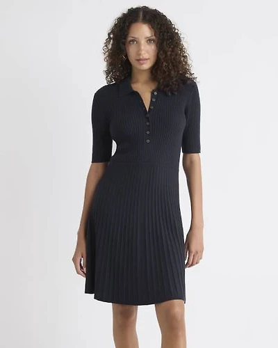 Robe Polo Côtelée à Manches Courtes en Mélange de Coton-Mérinos