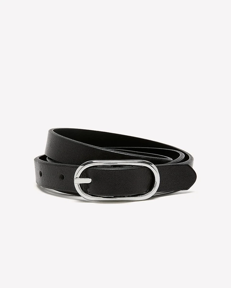 Thin Leather Belt with Oval Buckle