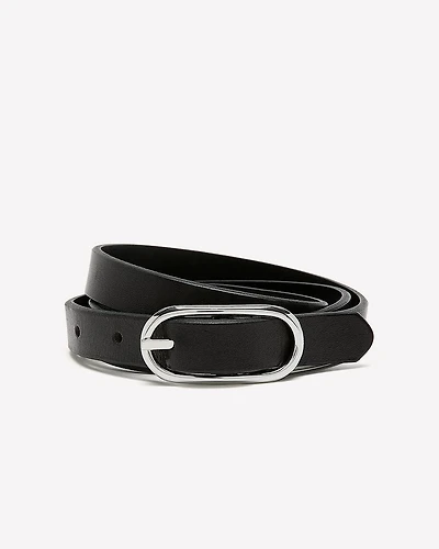 Thin Leather Belt with Oval Buckle