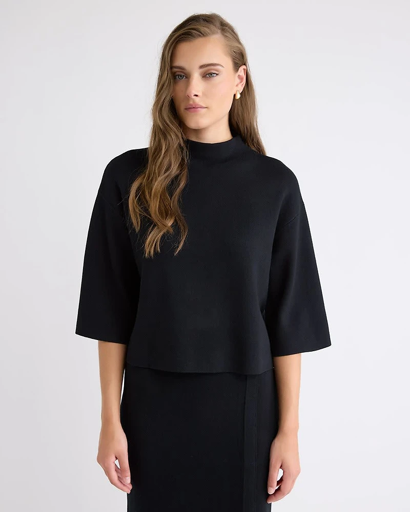 Mock-Neck Sweater with Bell Elbow Sleeves