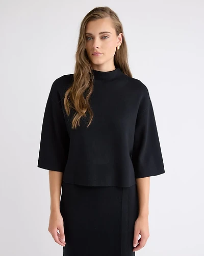Mock-Neck Sweater with Bell Elbow Sleeves