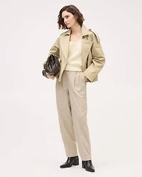 Pantalon Beige à Jambe Fuselée et Taille Haute