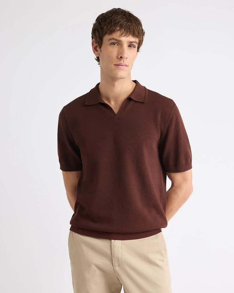 Cotton Short-Sleeve Polo with Johnny Collar