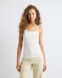 Camisole Côtelée à Col Dégagé et Bretelles Spaghetti