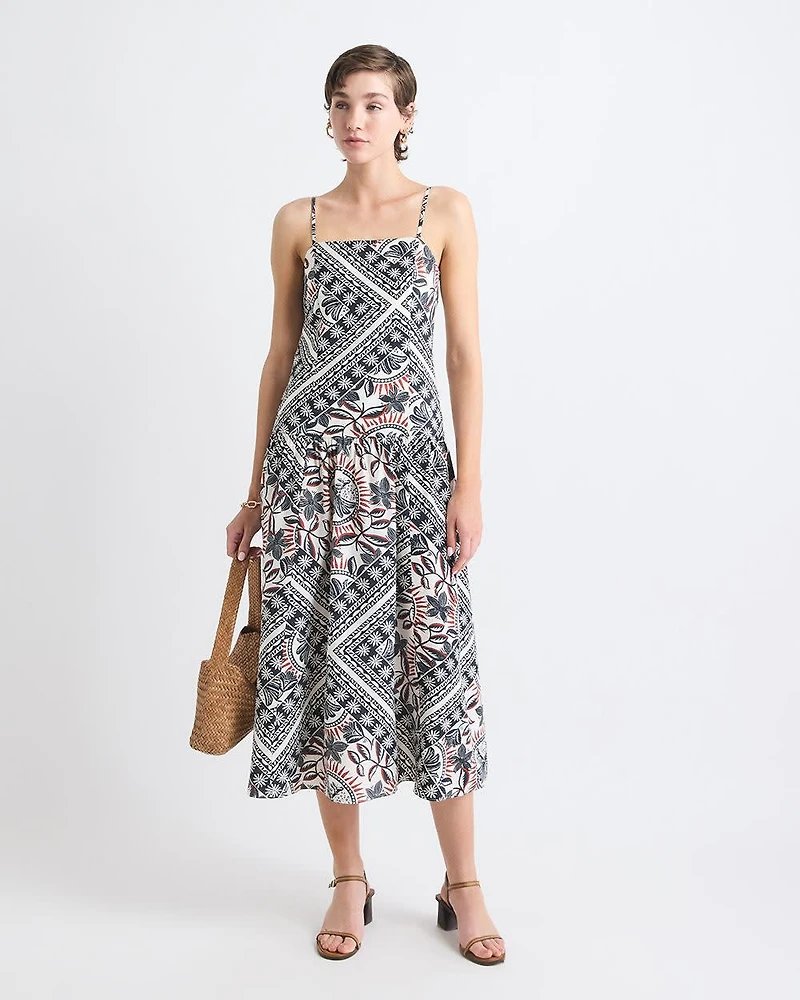 Sleeveless Square-Neck Midi Dress with Drop Waist