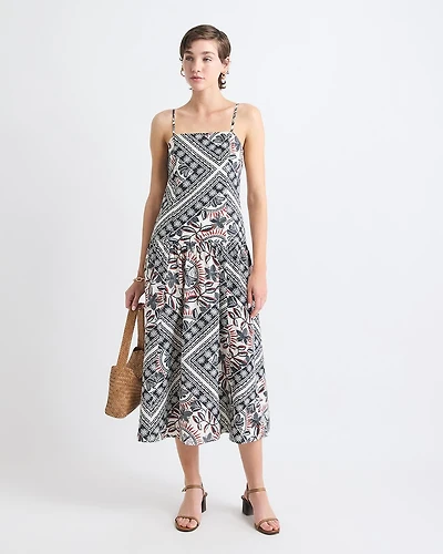 Sleeveless Square-Neck Midi Dress with Drop Waist