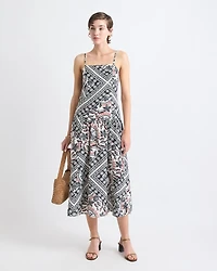 Sleeveless Square-Neck Midi Dress with Drop Waist