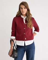 Cropped Boxy Merino-Blend Cardigan with Pockets
