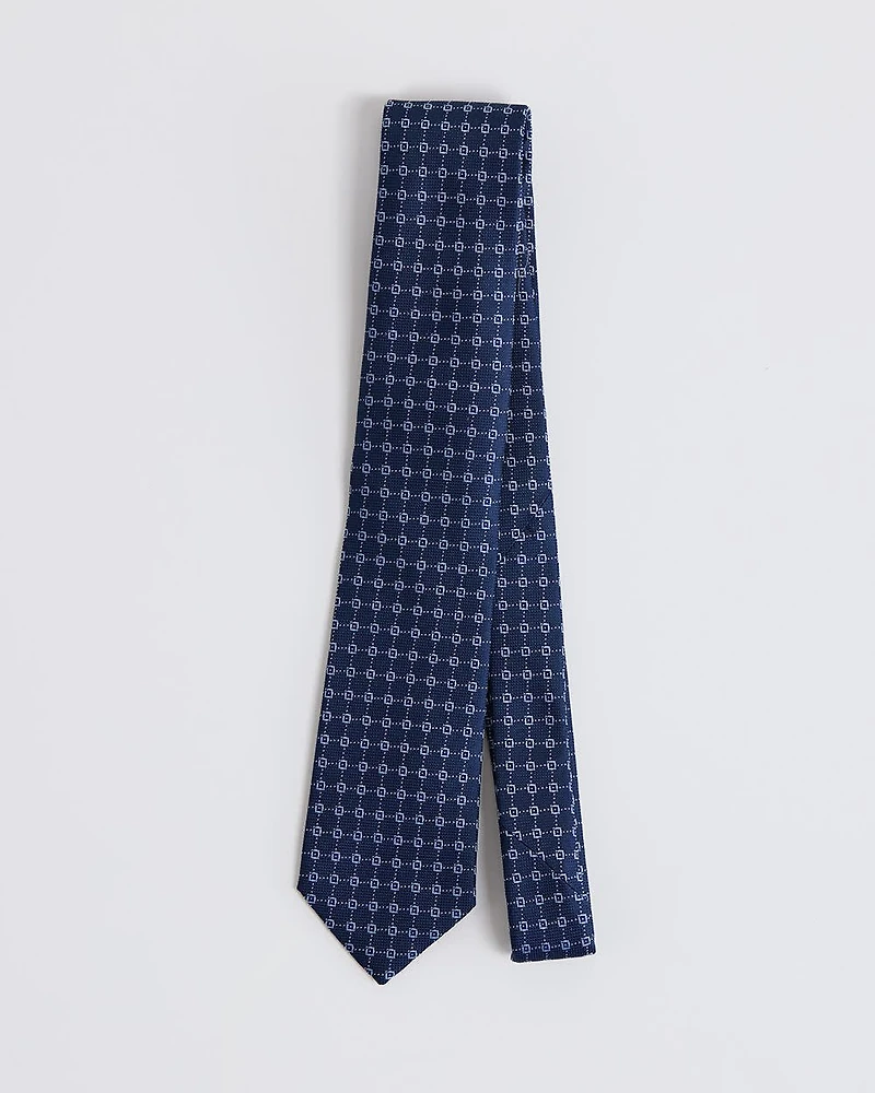 Regular Navy Tie with Square Geometric Pattern