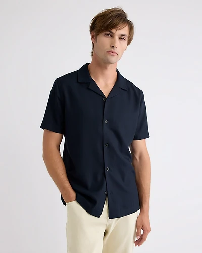 Short-Sleeve Herringbone Shirt with Camp Collar