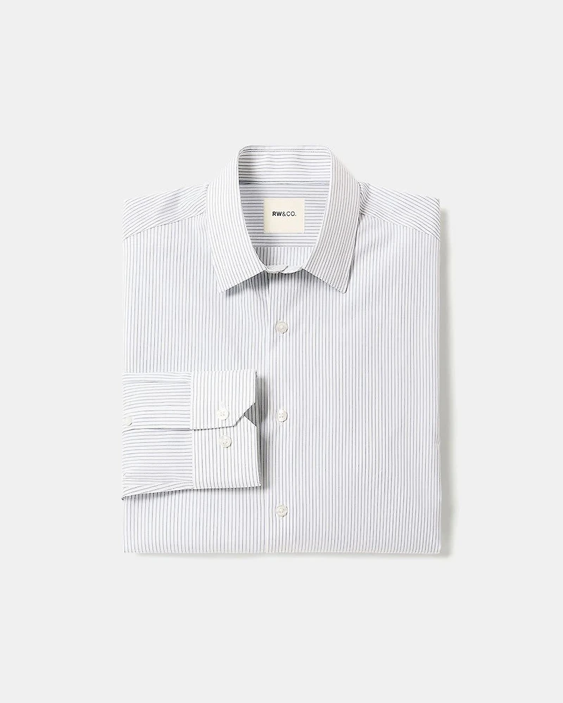 White Tailored-Fit Dress Shirt with Blue Stripes