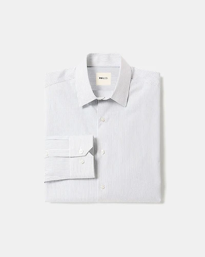 White Tailored-Fit Dress Shirt with Blue Stripes