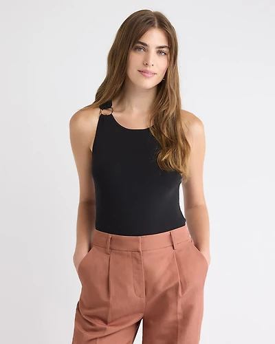 Crew-Neck Racerback Fitted Tank with Ring on Shoulder