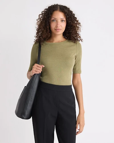 Elbow-Sleeve Crew-Neck Fitted Tee