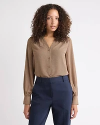 Silky Crepe Long-Sleeve Buttoned-Down Blouse