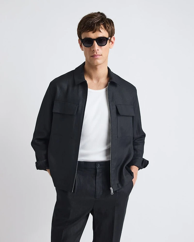 Linen Jacket with Flap Pockets at Chest