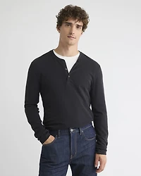 Long-Sleeve Henley Waffled Tee