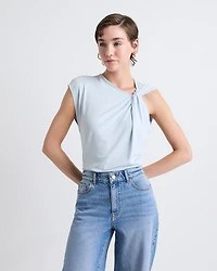 Sleeveless Crew-Neck Top with Twisted Detail