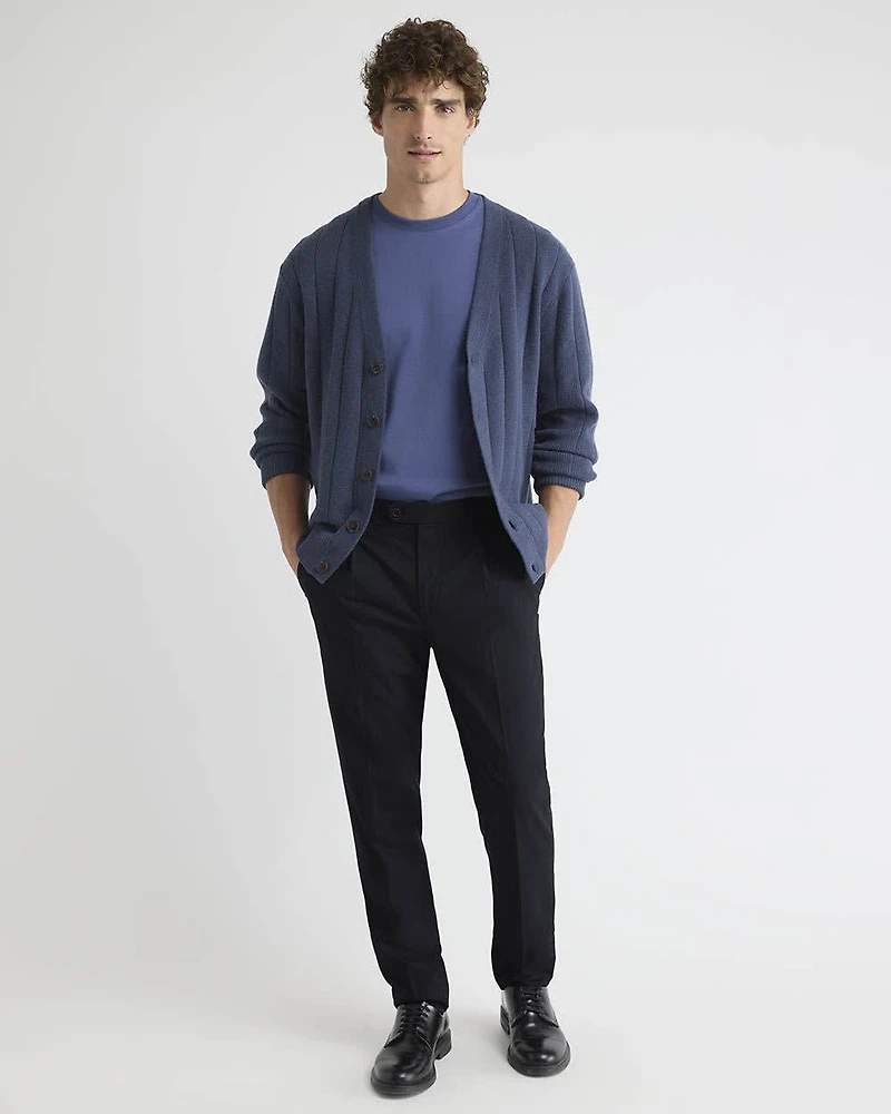 Pantalon Habillé à Jambe Fuselée Plissée en Mélange de Laine