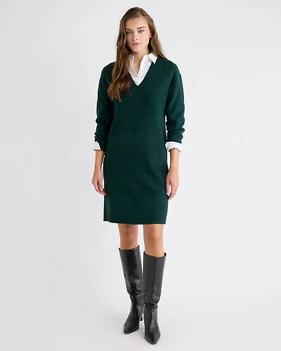 Long-Sleeve V-Neck Mini Sweater Dress