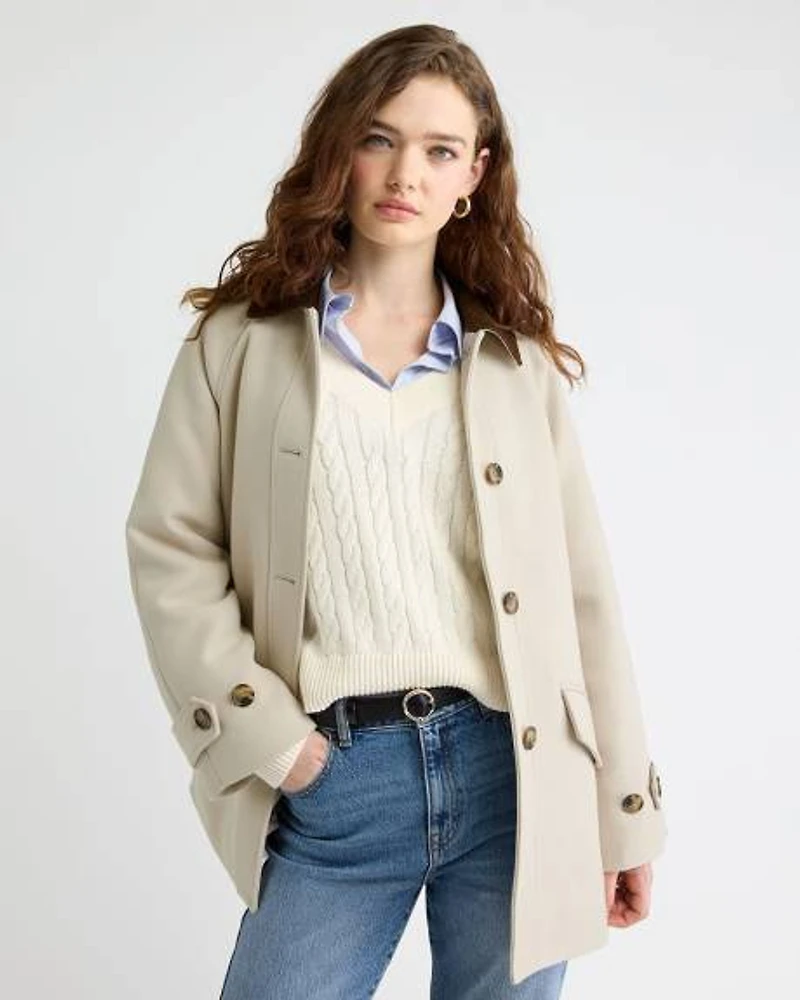 Twill Barn Coat with Corduroy Shirt Collar