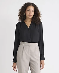 Silky Crepe Long-Sleeve Buttoned-Down Blouse