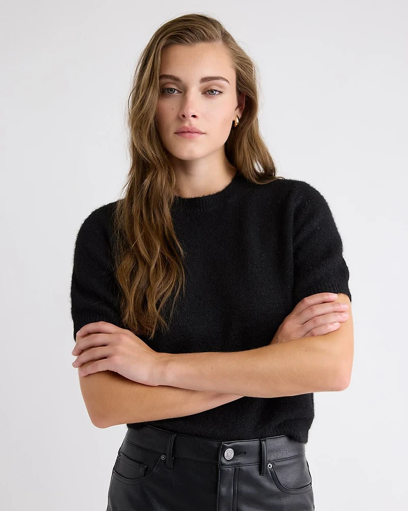 Short-Sleeve Crew-Neck Hairy Pullover