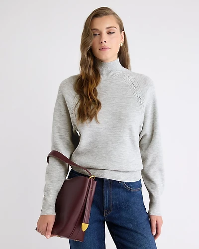 Long-Sleeve Mock-Neck Ribbed Pullover