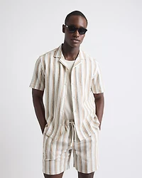 Short-Sleeve Striped Linen-Blend Shirt with Camp Collar