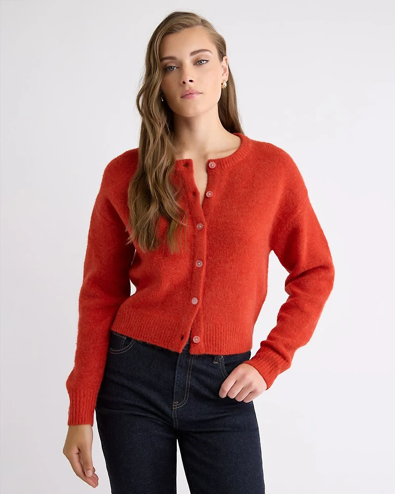 Wool-Blend Long-Sleeve Crew-Neck Cardigan