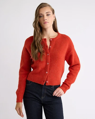 Wool-Blend Long-Sleeve Crew-Neck Cardigan