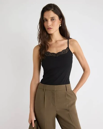 V-Neck Ribbed Cami with Lace Insert