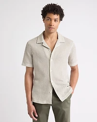 Chemise Rayée en Crochet à Manches Courtes et Col Camp