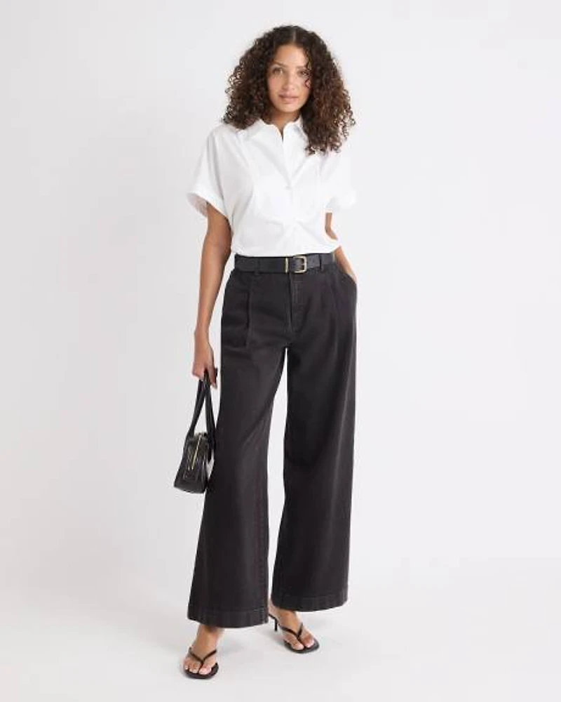 Dark Grey Mid-Rise Wide-Leg Jeans