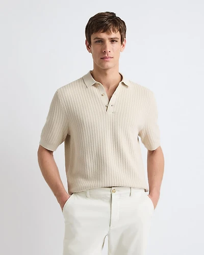 Short-Sleeve Textured Polo Sweater