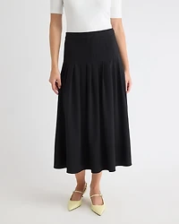 Jupe Midi en Sergé à Taille Très Haute
